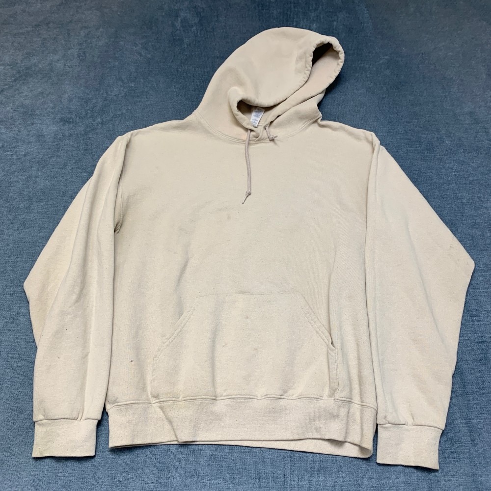 VTG Blank Jerzees NuBlend Hoodie Mens M Cream Drawstring Soft Fleece Lined
